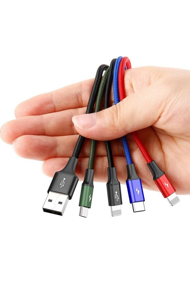 Rapid Serisi 3.5A 4in1 2X Lightning. Micro Usb Type C Hızlı Şarj Kablosu 1.2 Metre Siyah - 4