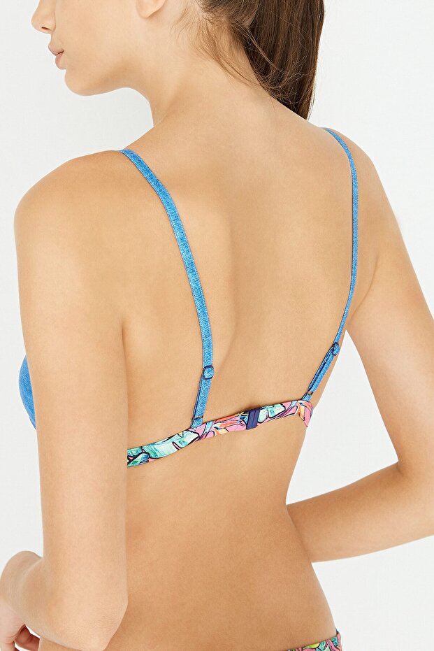 Denim Look Üçgen Fit Bikini Üstü - 2