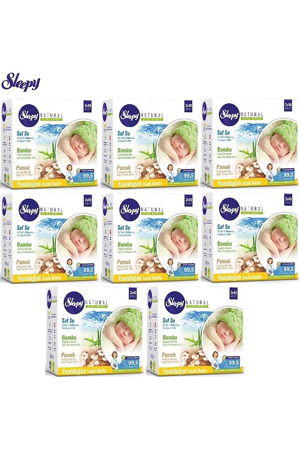 Islak Havlu Yeni Doğan Bambu Naturel 8'li Paket - 960 Yaprak - 1