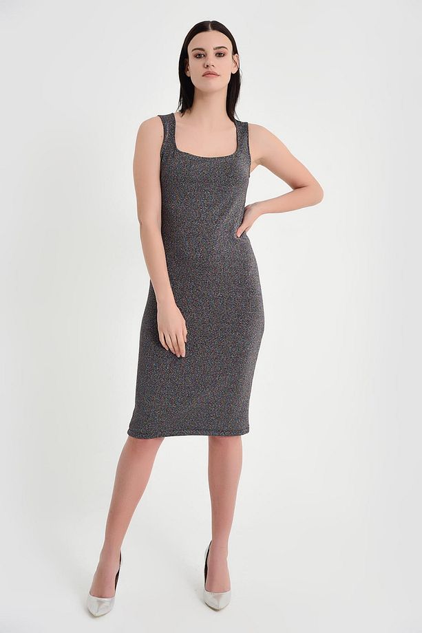 Kadın Simli Kumaş Elbise 19L6640 - 3