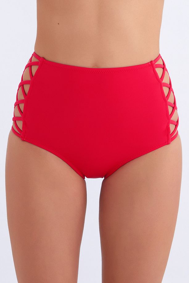 63047 Kırmızı Yüksek Bel Bikini Altı - 3