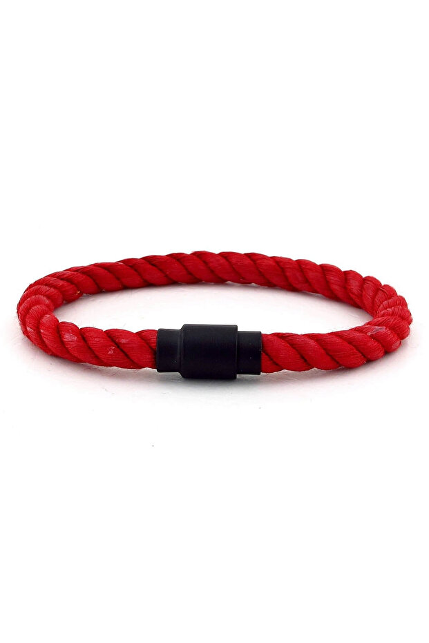 Men's Red Rope Black Metal Magnetic Clip Bracelet Bt383