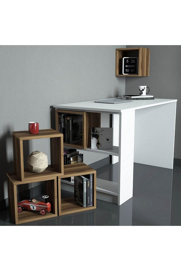 Box Çalışma Masası Ve Kitaplık Takımı Beyaz Ceviz - 2