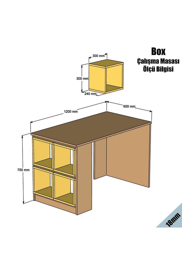 Box Çalışma Masası - Ceviz / Krem - 4