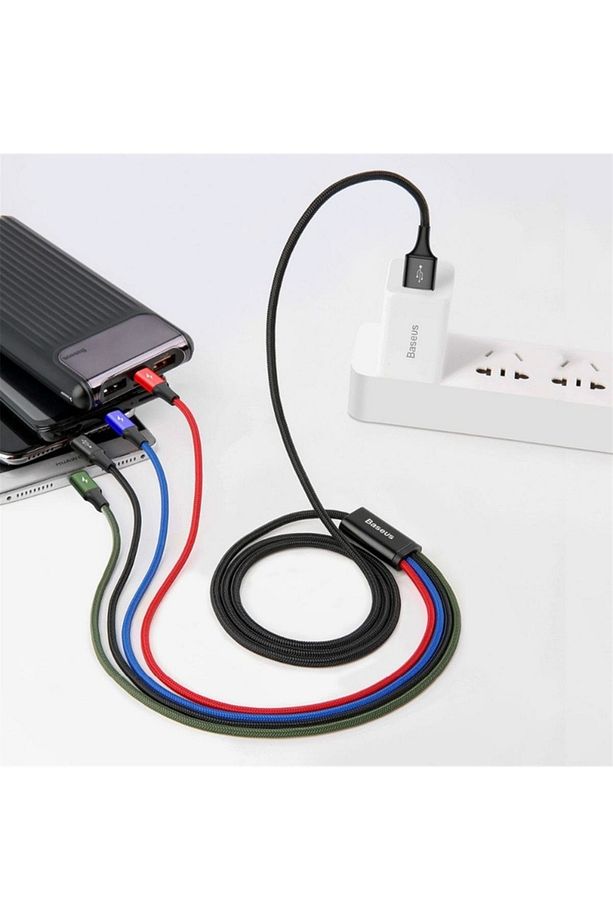 Rapid Serisi 3.5A 4in1 2X Lightning. Micro Usb Type C Hızlı Şarj Kablosu 1.2 Metre Siyah - 5