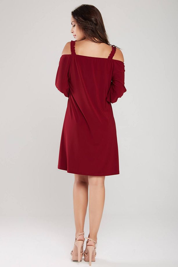 Kadın Bordo İp Askılı Madonna Yaka Elbise 18L6274 - 2