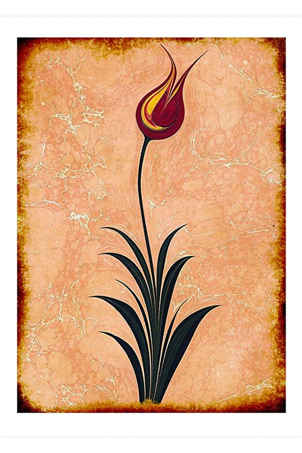 25cmX35cm Ahşap Tablo Ebruli Lale - 1