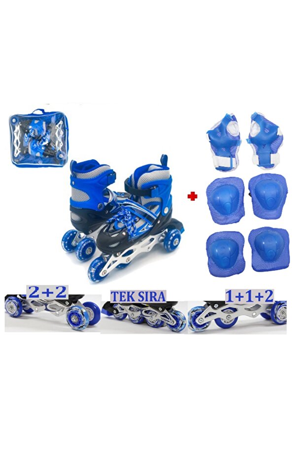 Blue Adjustable Metal Practice Skating Beginner and Advanced Level + Knee Pad Elbow Pad Set