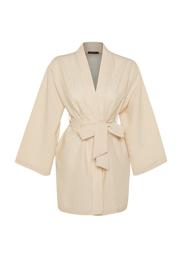 Taş Kuşaklı Dokuma Gofre Çizgili Kimono & Kaftan TCTSS23KK00001 - 7