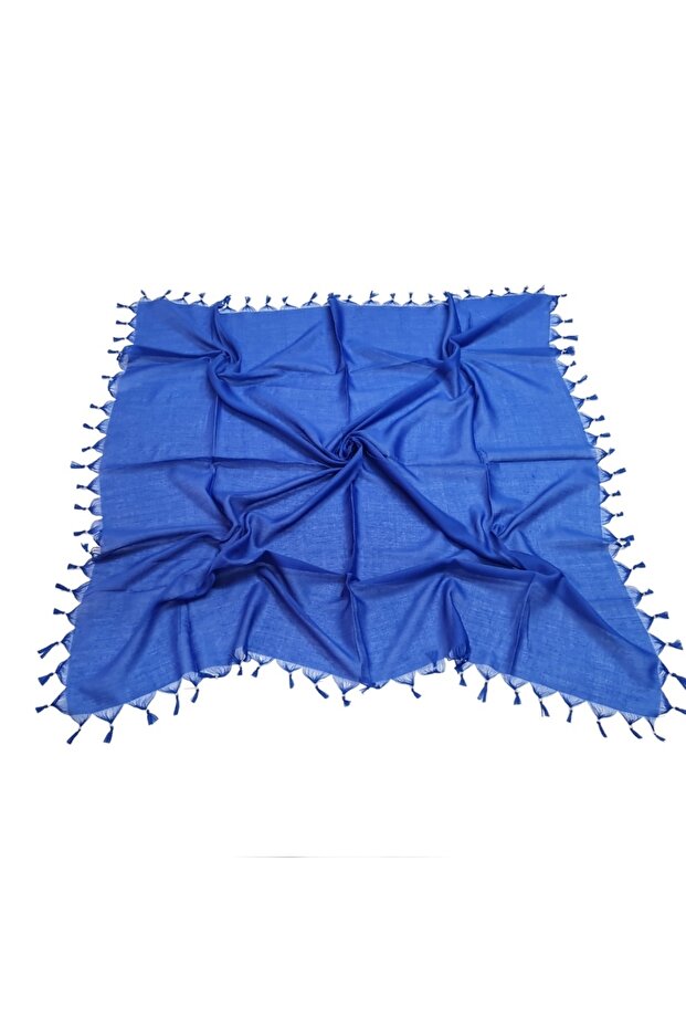 Women's Disassembly Beaded Scarf Handcrafted Cotton Cheesecloth Blue 110cm X 110cm