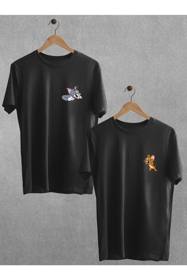 Tom And Jerry T-Shirt Lover Couple Set Black White Oversize Couple T-shirt