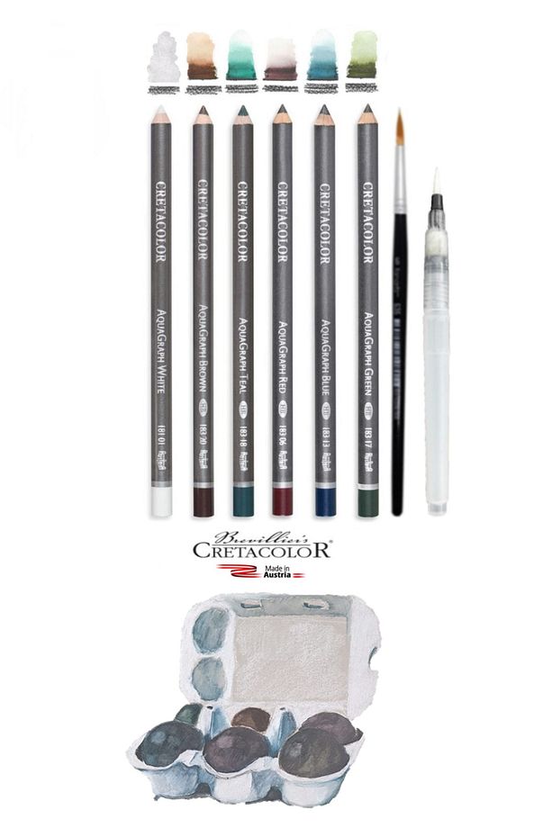 Cretacolor 6'lı Aquarell Sulandırılabilir Fırçalı Karakalem Eskiz Çizim Kalemi Seti - 1