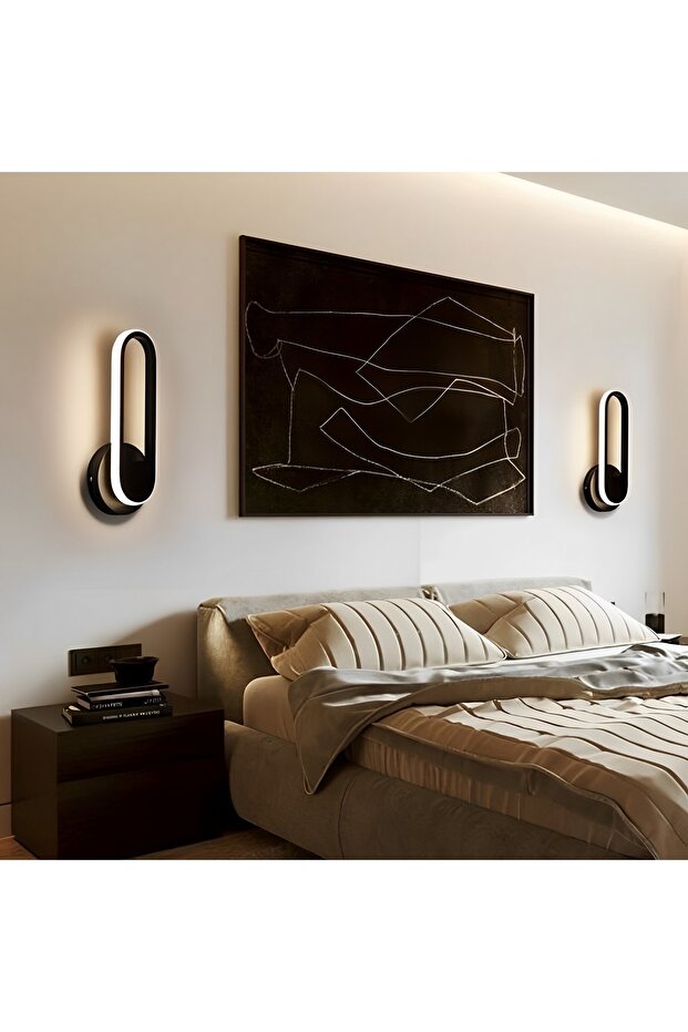 Dekoratif Oval Duvar Lambası Led Aplik, Siyah, 4000k Gün Işığı - 1