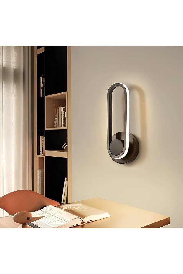 Dekoratif Oval Duvar Lambası Led Aplik, Siyah, 4000k Gün Işığı - 2