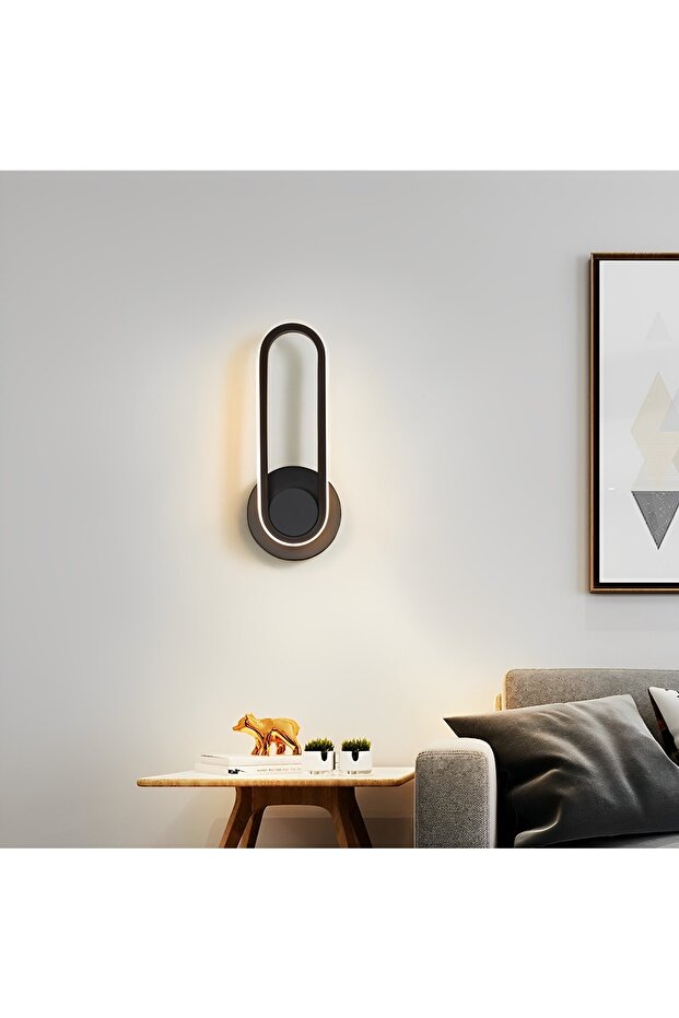 Dekoratif Oval Duvar Lambası Led Aplik, Siyah, 4000k Gün Işığı - 4