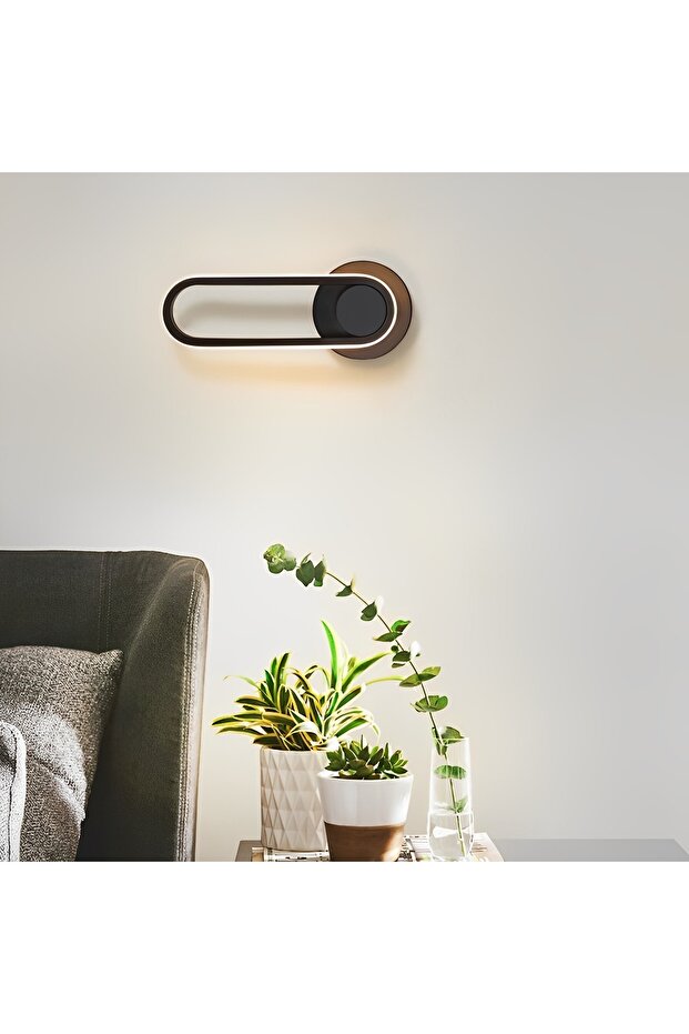 Dekoratif Oval Duvar Lambası Led Aplik, Siyah, 4000k Gün Işığı - 5
