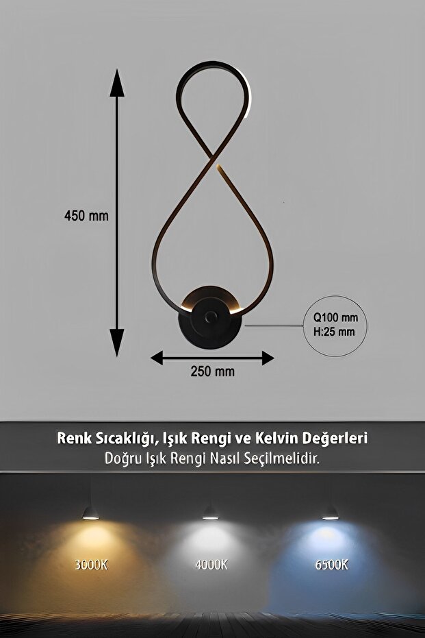 Dekoratif Sonsuzluk Duvar Lambası Led Aplik Siyah 3000k Sarı Işık - 4