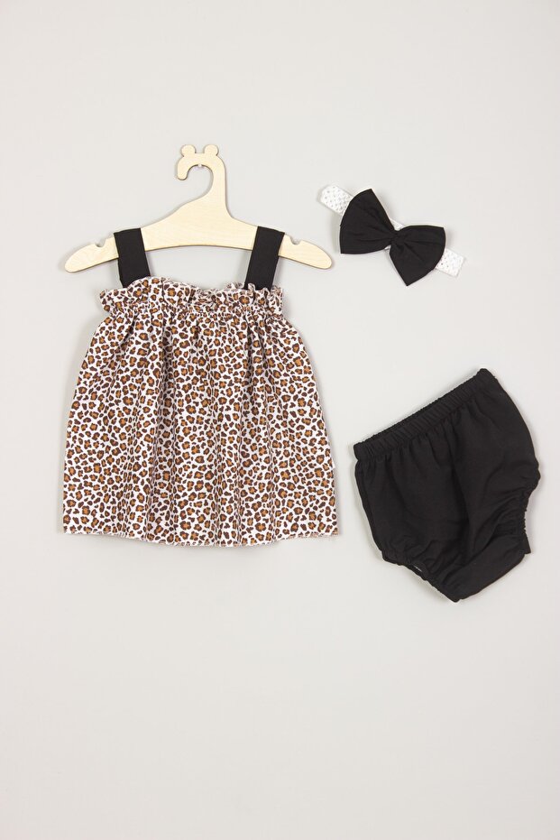 Leopard Patterned Bandana Pantyhose Baby Top and Bottom Set - 2