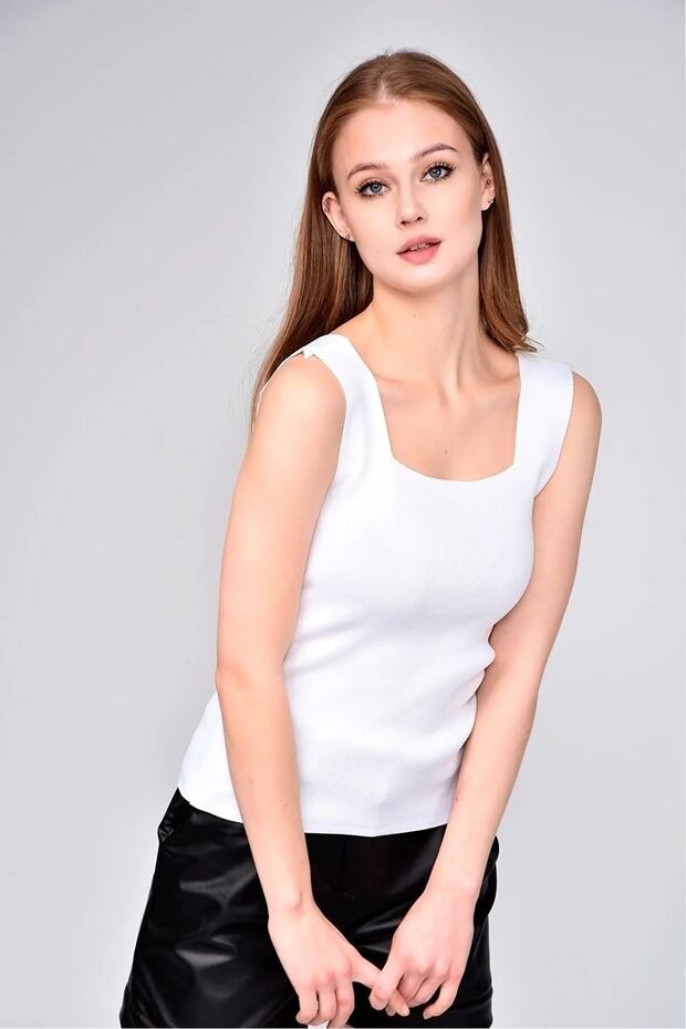 Women's Thick Strap Square Collar Summer Athlete Knitwear Blouse