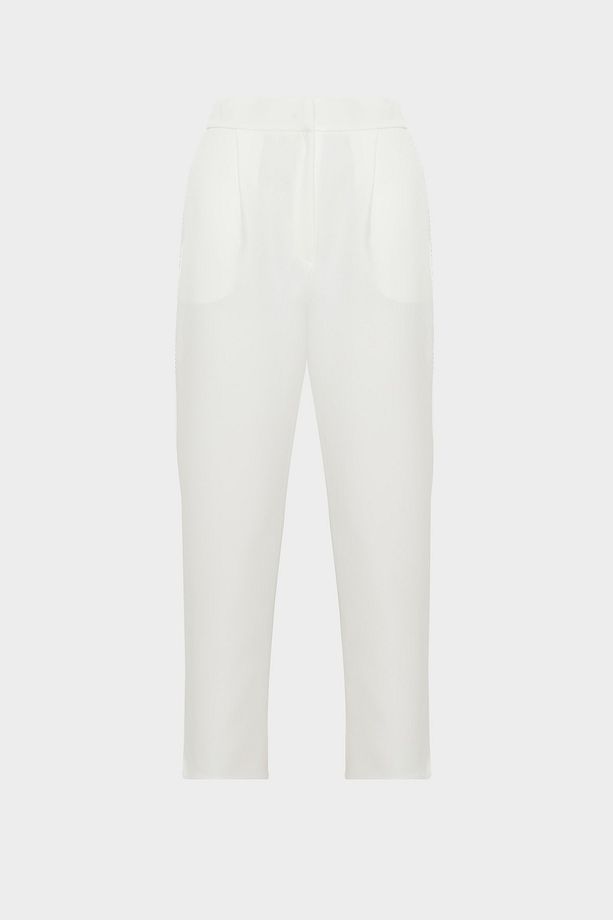 Yüksek Bel Cep Detaylı Straight Krep Pantolon - 1