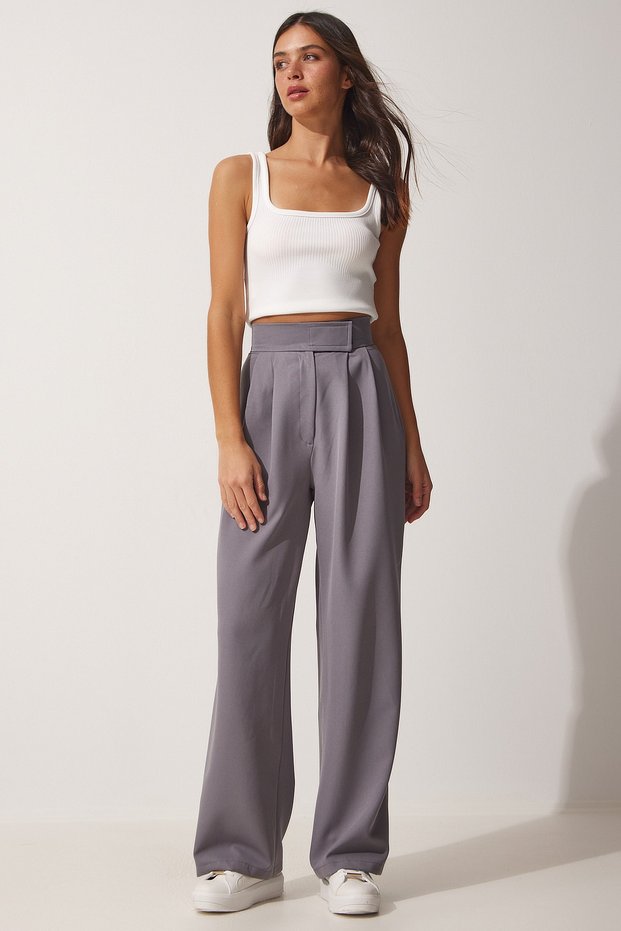 Women's Smoked Waist Velcro Closure Loose Pants YL00001