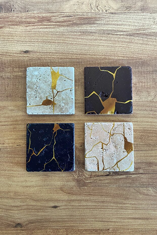 Cat Themed, Cute Cat Natural Stone Travertine Coasters Set of 4