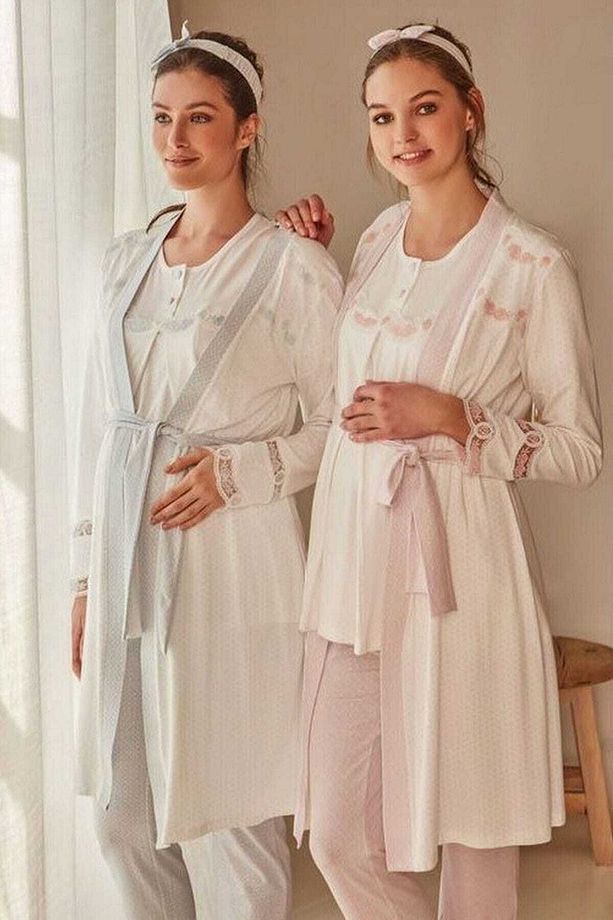 Feyza Lohusa Pembe 3'lü Pijama Takım ( Içi Kısa Kol ) - 2
