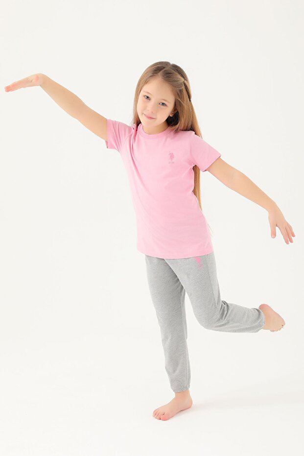 1449 Girls' Light Cute Pink Short Sleeve Pajama Set