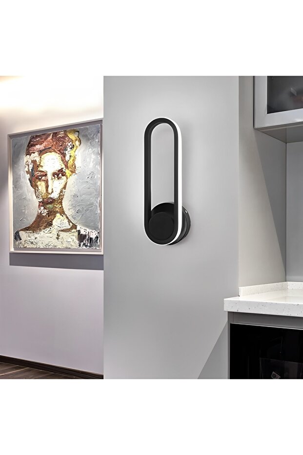 Dekoratif Oval Duvar Lambası Led Aplik, Siyah, 4000k Gün Işığı - 3