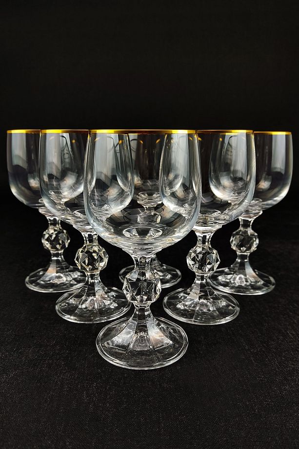 Lombardino Bohemia Kristal 6'lı Cam Kahve Yanı Su Bardağı Gold – 0150 C1-1-51 - 1