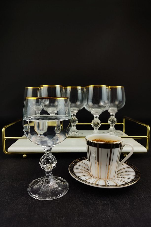 Lombardino Bohemia Kristal 6'lı Cam Kahve Yanı Su Bardağı Gold – 0150 C1-1-51 - 4