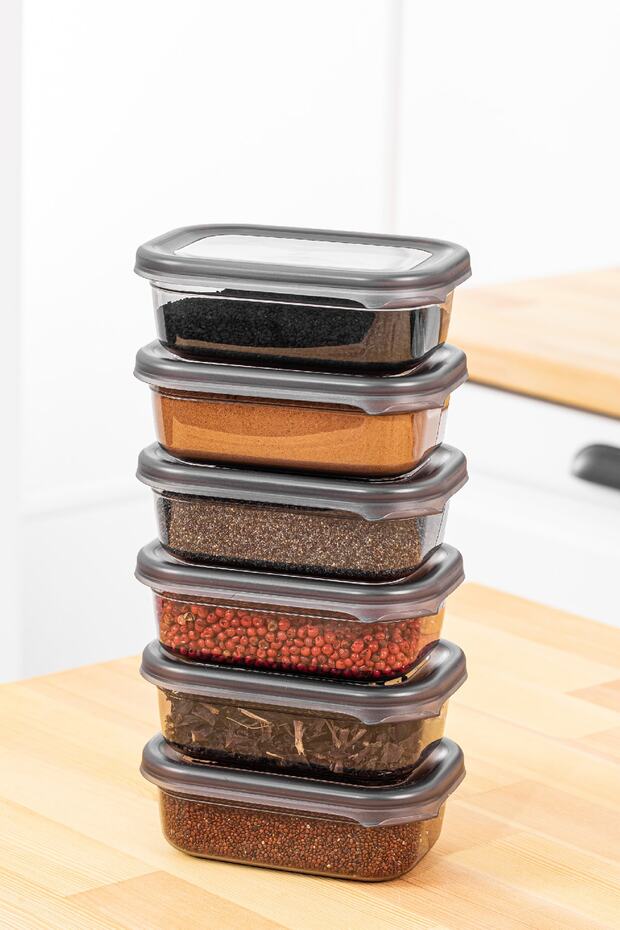 Set of 6 Peggy Rectangular Spice Storage Containers with White Screen Printing Label 400 ml Anthracite - 2