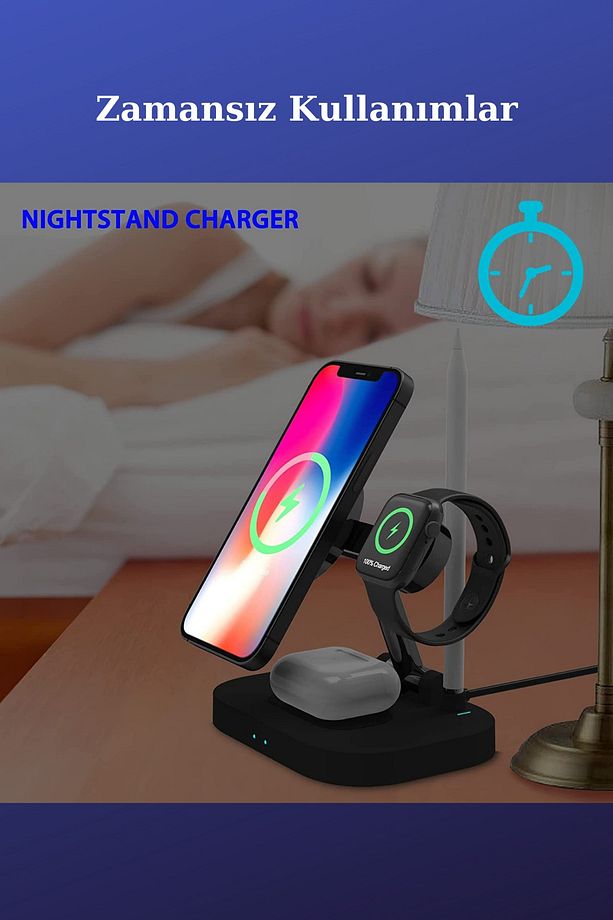 Ud24 Kablosuz Magsafe Şarj Standı 4in1 Lambalı Şarj Istasyonu 15w, Hızlı Şarj - 7