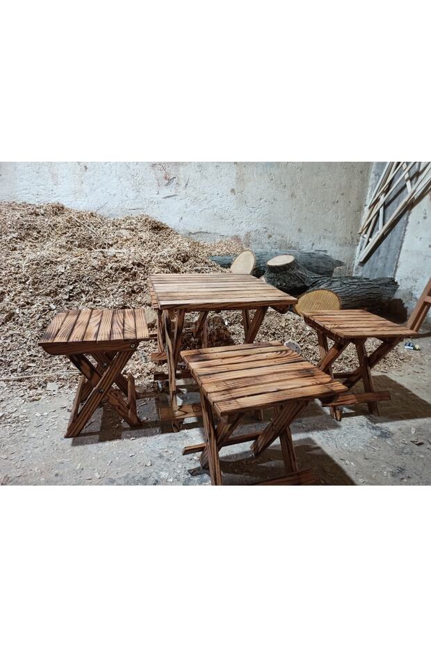 Katlanabilir Ahşap Piknik Masası Ve 4 Adet Katlanabilir Tabure - 2