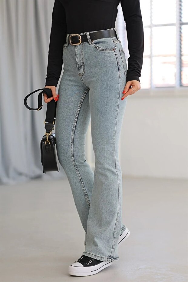Lady Lycra High Waist Snow Wash Spanish Flare Jeans