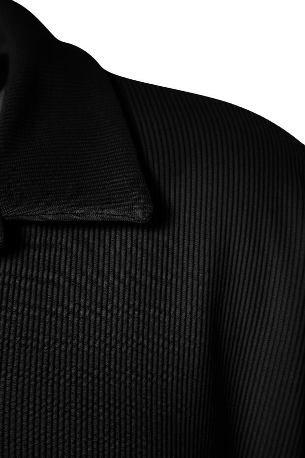 Siyah Oversize/Geniş Kesim Dokulu Kırışmaz Ottoman Polo Yaka T-Shirt TMNSS23PO00020 - 7