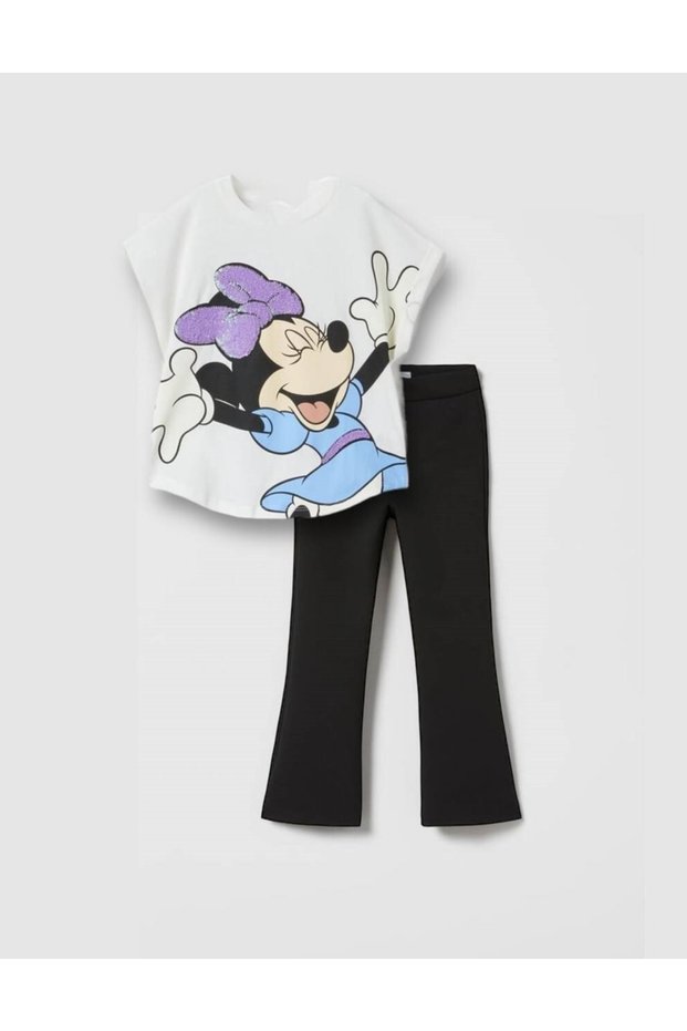 Mickey Mouse Printed T-Shirt and Flared Leg Leggings Girl's Combination