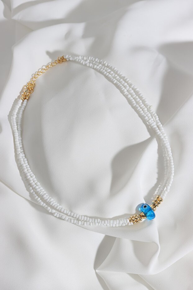 Evil Eye Beaded White Bead Necklace
