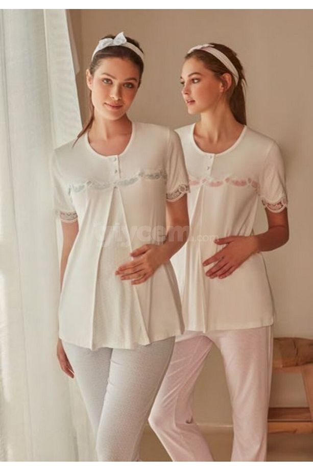 Feyza Lohusa Pembe 3'lü Pijama Takım ( Içi Kısa Kol ) - 4