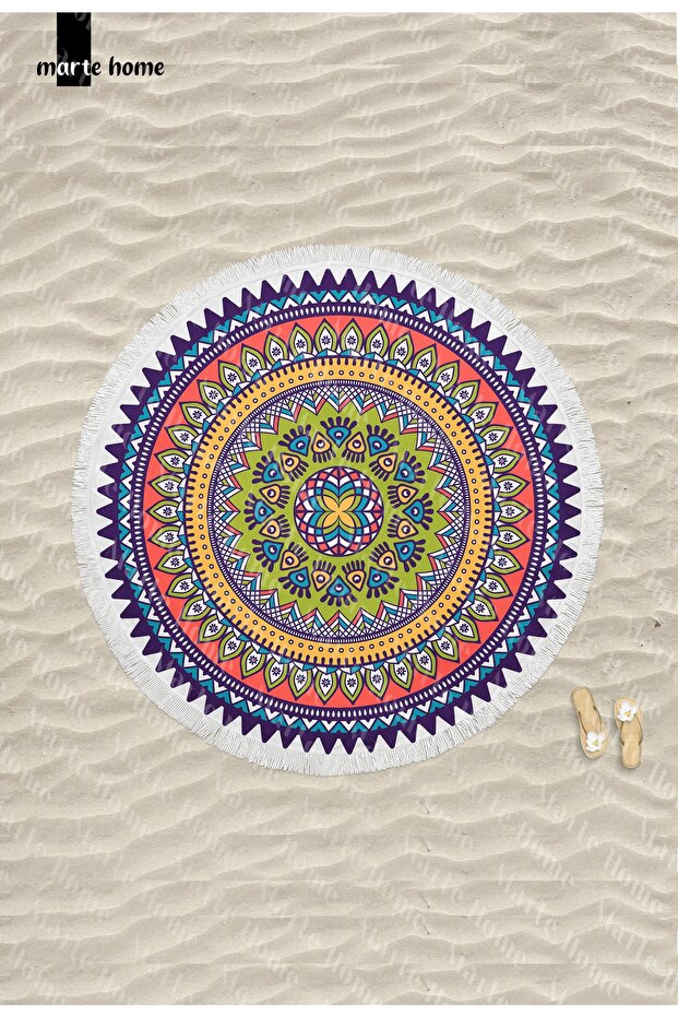 Colorful Mandala - Round Tasseled Beach Towel