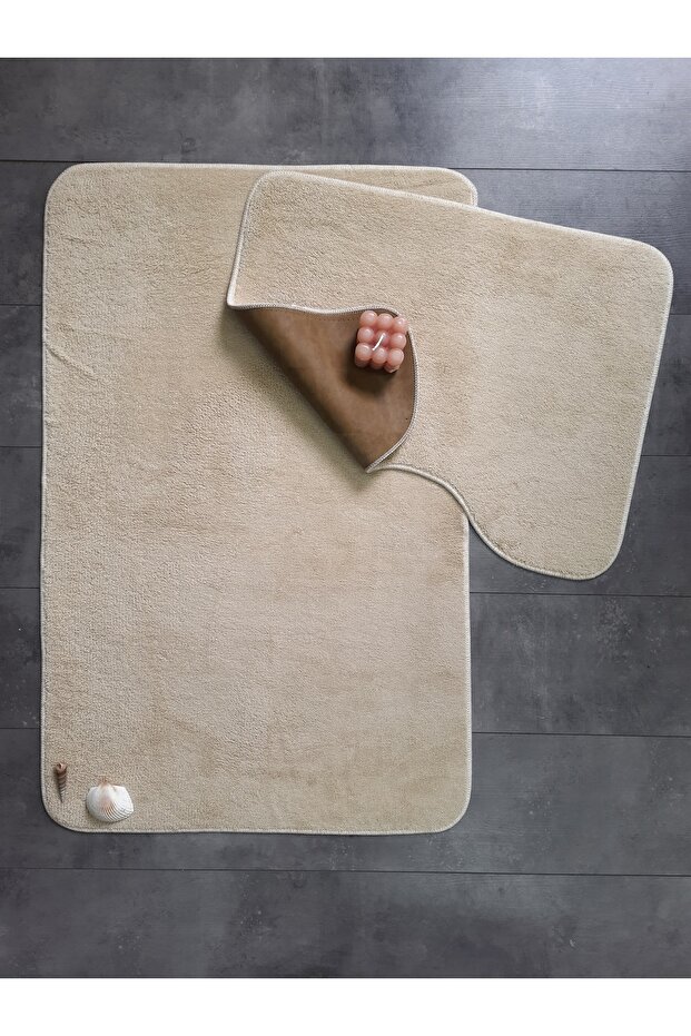 Ultrasoft Plain Mink 2-Piece Bath Rug Mat Set Non-Slip Base Machine Washable Toilet Set