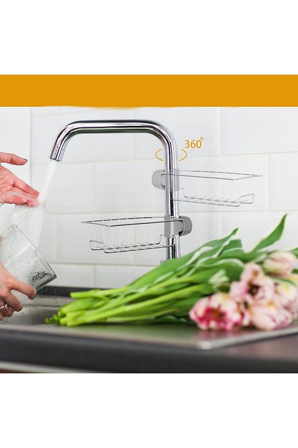 Musluk Üstü Raf Mutfak Banyo Sabun Sünger Askısı 360 Derece Döner Organizer Tek Kat - 3