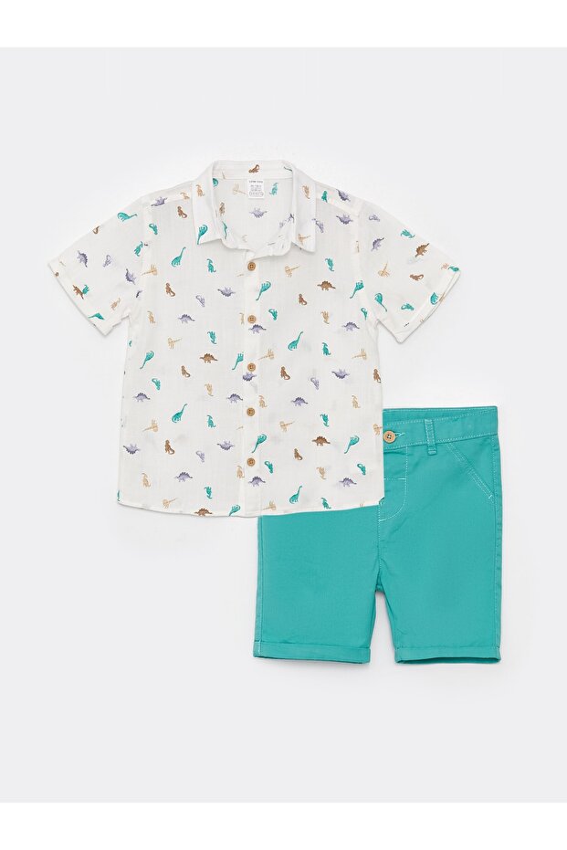 Patterned Short Sleeve Baby Boy Shirt and Shorts Set of 2