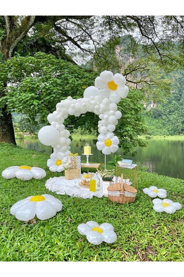 Papatya Temalı Doğum Günü Seti Çiçek Yapma Aparatı 6 Adet 40 Adet Yedekli Balon Set - 8