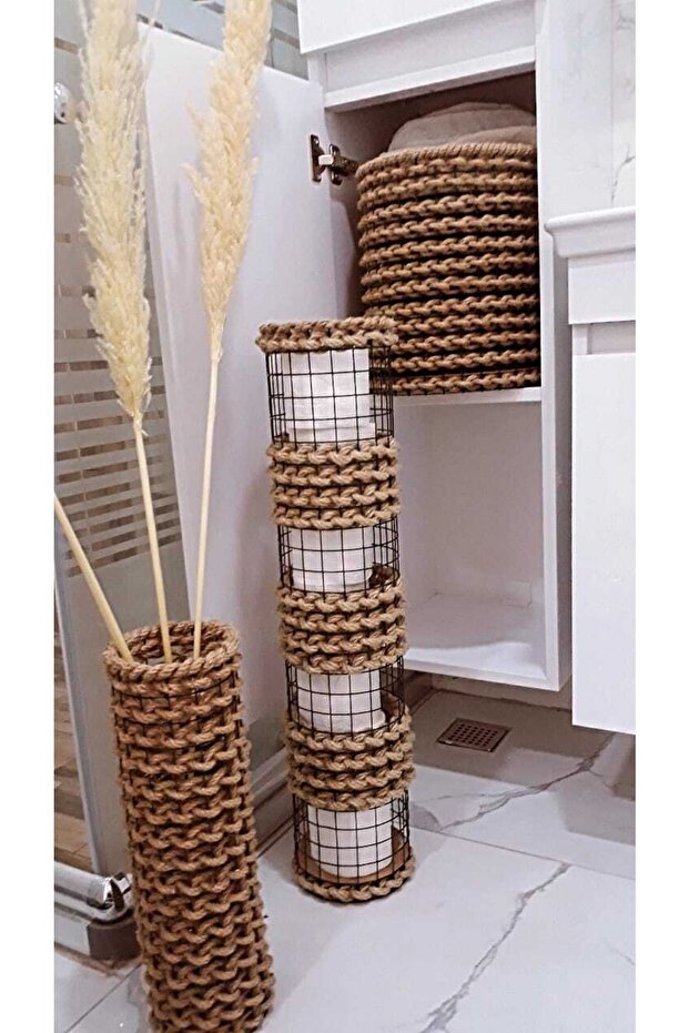 Natural Wicker Decorative Basket, Vase and Napkin Holder Basket Set of 3 Organizer-Organizer