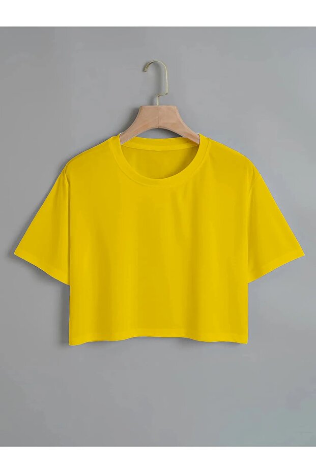 Women's Plain Crew Neck Oversize Crop T-shirt