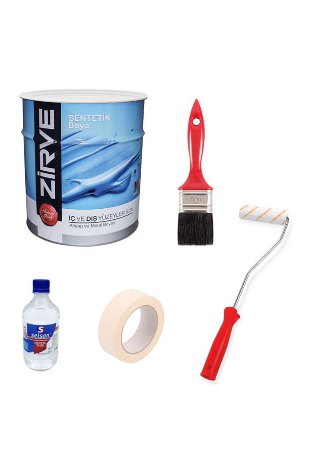 Sentetik Yağlı Boya Seti + Kağıt Bant + 10 Cm Rulo + Küçük Tiner + Fırça - 1