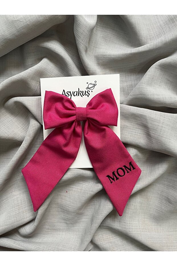 Mom Text Embroidered Mother's Day Special Pink Bow Automatic Buckle