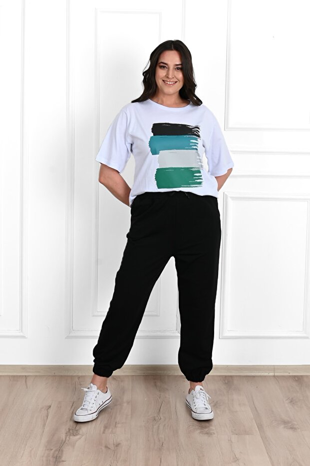 Women's Large Size Print Detailed Tracksuit Set 3695-23