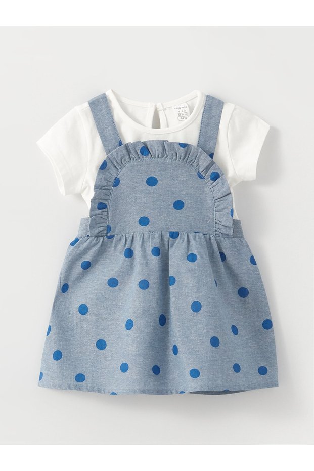 Crew Neck Short Sleeve Baby Girl T-Shirt and Salopet Dress Set of 2